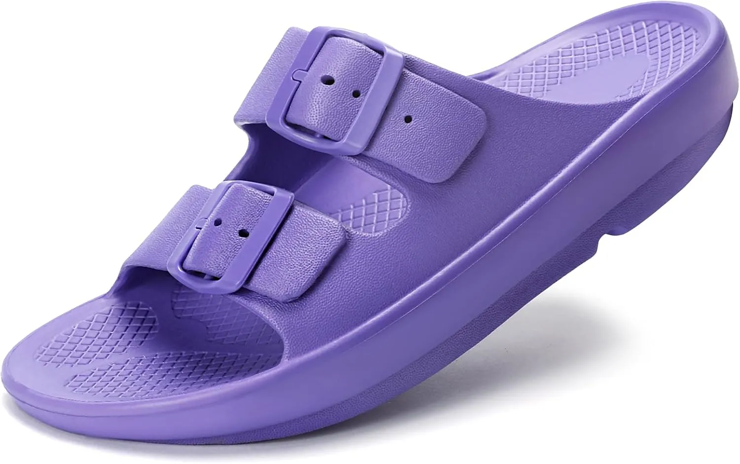Kricely Women and Men Wide Width Recovery Sandals Plantar Fasciitis Arch Support Orthotic Slides Adjustable Double Buckle Thick Sole Slippers Reduces Stress on Feet Joints & Back Post-Exercise
