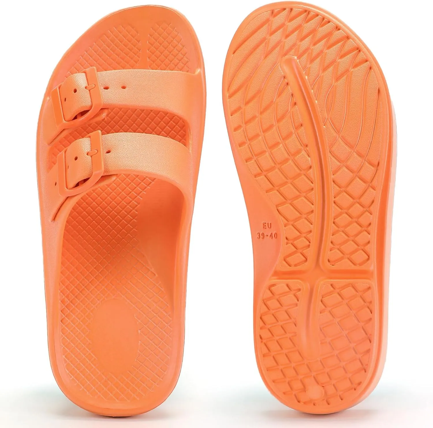 Kricely Women and Men Wide Width Recovery Sandals Plantar Fasciitis Arch Support Orthotic Slides Adjustable Double Buckle Thick Sole Slippers Reduces Stress on Feet Joints & Back Post-Exercise