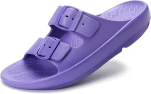 Kricely Women and Men Wide Width Recovery Sandals Plantar Fasciitis Arch Support Orthotic Slides Adjustable Double Buckle Thick Sole Slippers Reduces Stress on Feet Joints & Back Post-Exercise