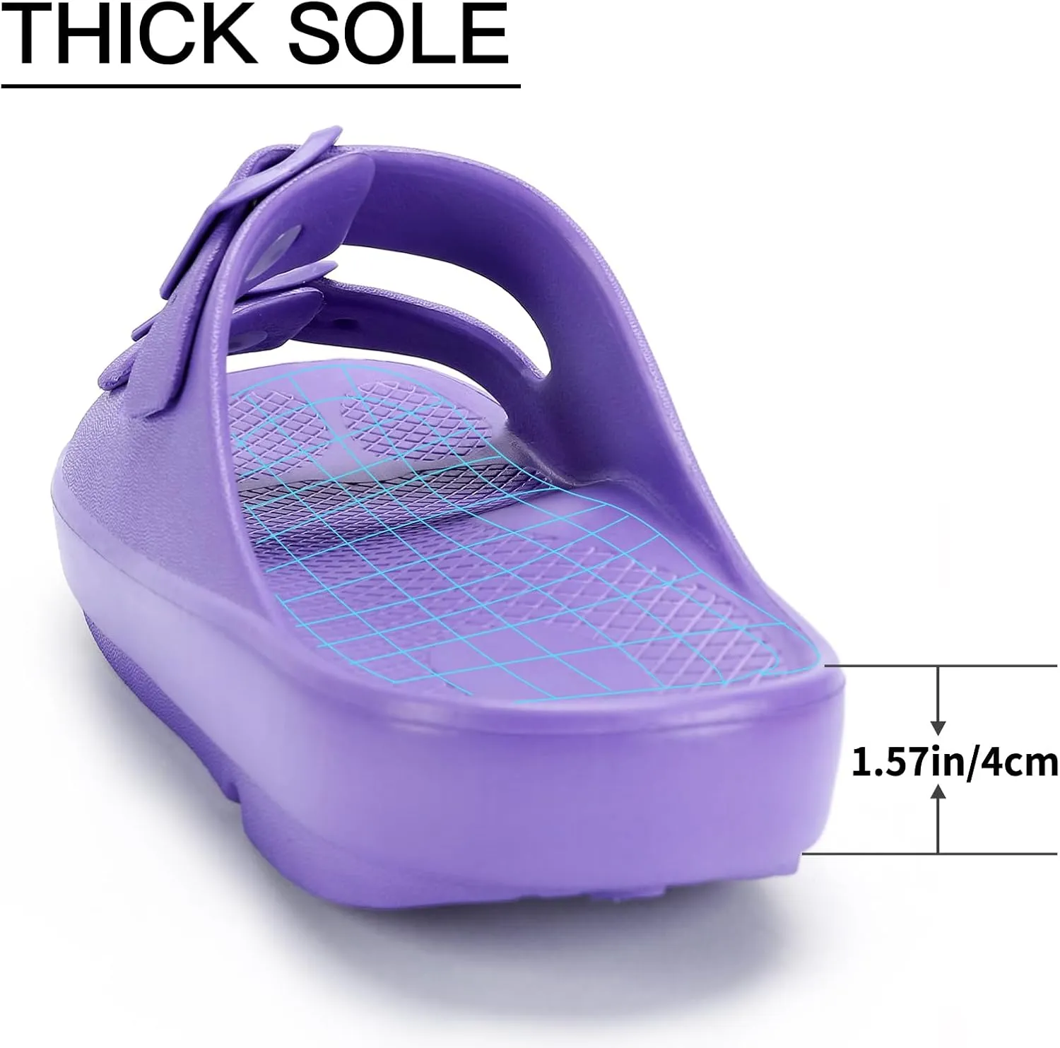 Kricely Women and Men Wide Width Recovery Sandals Plantar Fasciitis Arch Support Orthotic Slides Adjustable Double Buckle Thick Sole Slippers Reduces Stress on Feet Joints & Back Post-Exercise