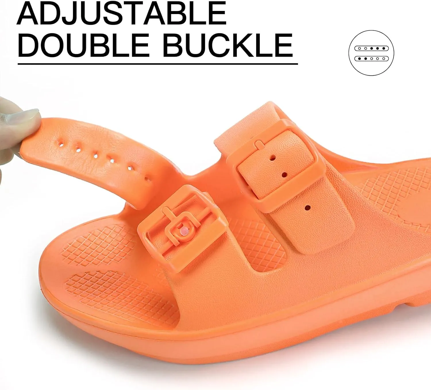 Kricely Women and Men Wide Width Recovery Sandals Plantar Fasciitis Arch Support Orthotic Slides Adjustable Double Buckle Thick Sole Slippers Reduces Stress on Feet Joints & Back Post-Exercise