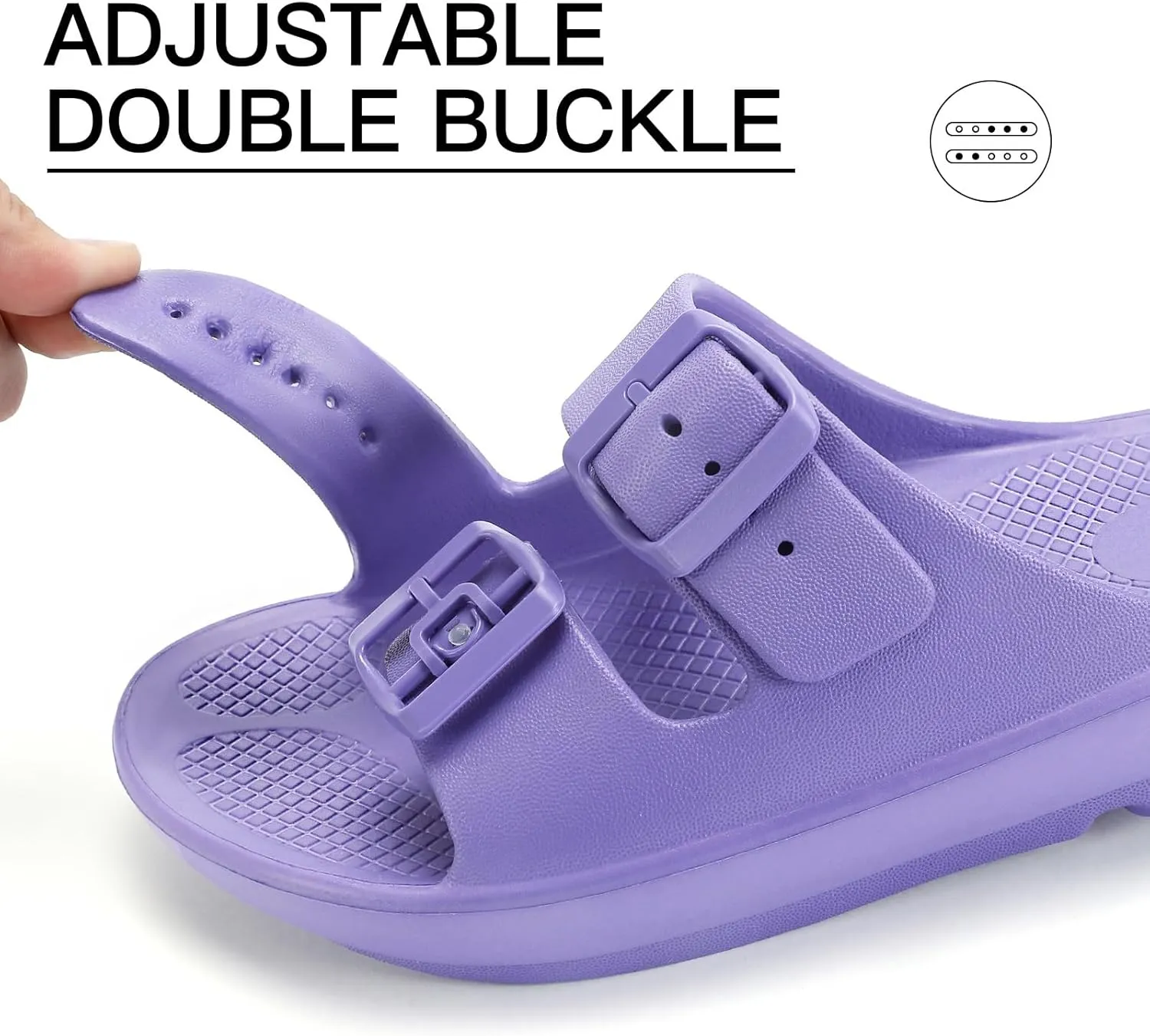 Kricely Women and Men Wide Width Recovery Sandals Plantar Fasciitis Arch Support Orthotic Slides Adjustable Double Buckle Thick Sole Slippers Reduces Stress on Feet Joints & Back Post-Exercise