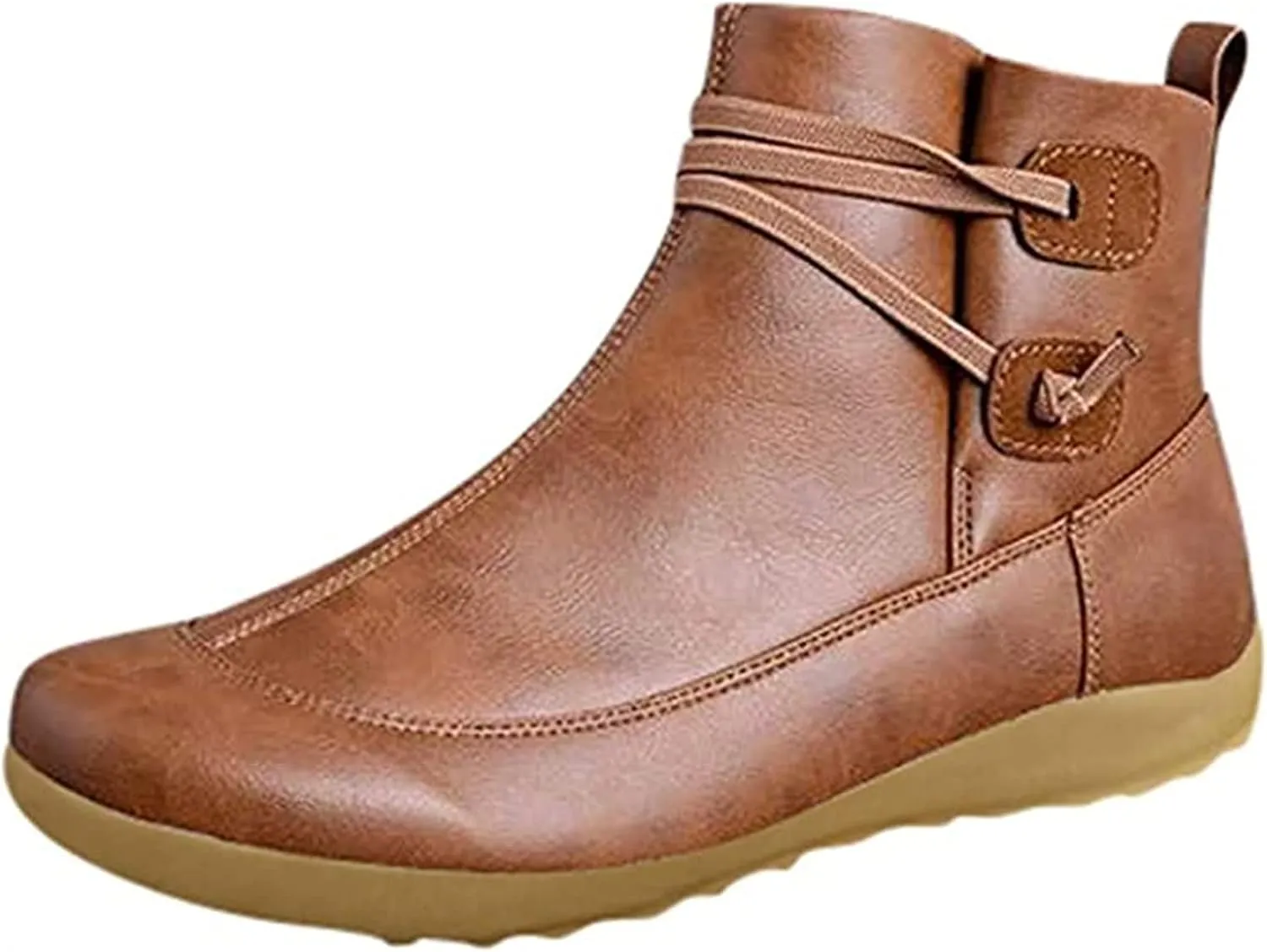 Ladmiple Cowgirl Boots Women Wide Calf Flat Heel Cowboy Western Ankle Short Booties Fashion High Top Combat Walking Shoes