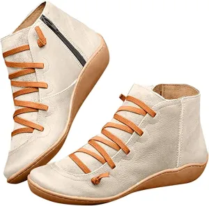 Lausiuoe Boots For Women Ankle Booties Flat Short Boots Side Zipper Shoes Western Casual Dressy Fashion Boot Pull-On