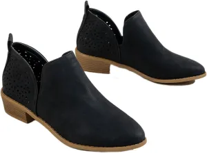 Lausiuoe Boots For Women Ankle Booties Low Heel Cutout Block Stacked Chunky Heel Casual Dressy Slip on Fashion Booties