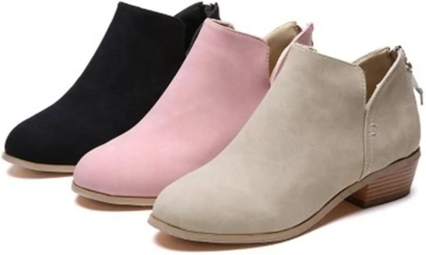 Lausiuoe Womens Boots Ankle Low Heel Cut Out Ankle Boots Casual Dressy Wide Chunky Block Stacked Slip on Western Booties