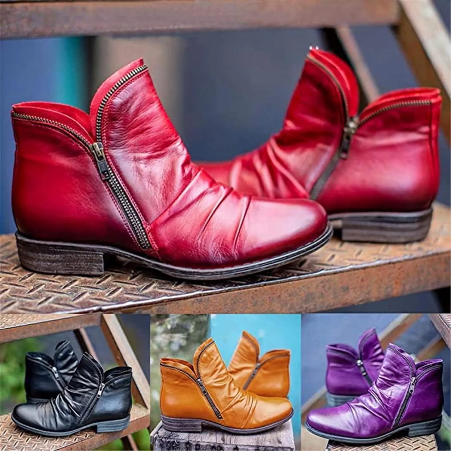 Lausiuoe Womens Boots Ankle Low Heel Platform Ankle Booties Casual Dressy Slip on Cutout Chunky Block Combat Boots