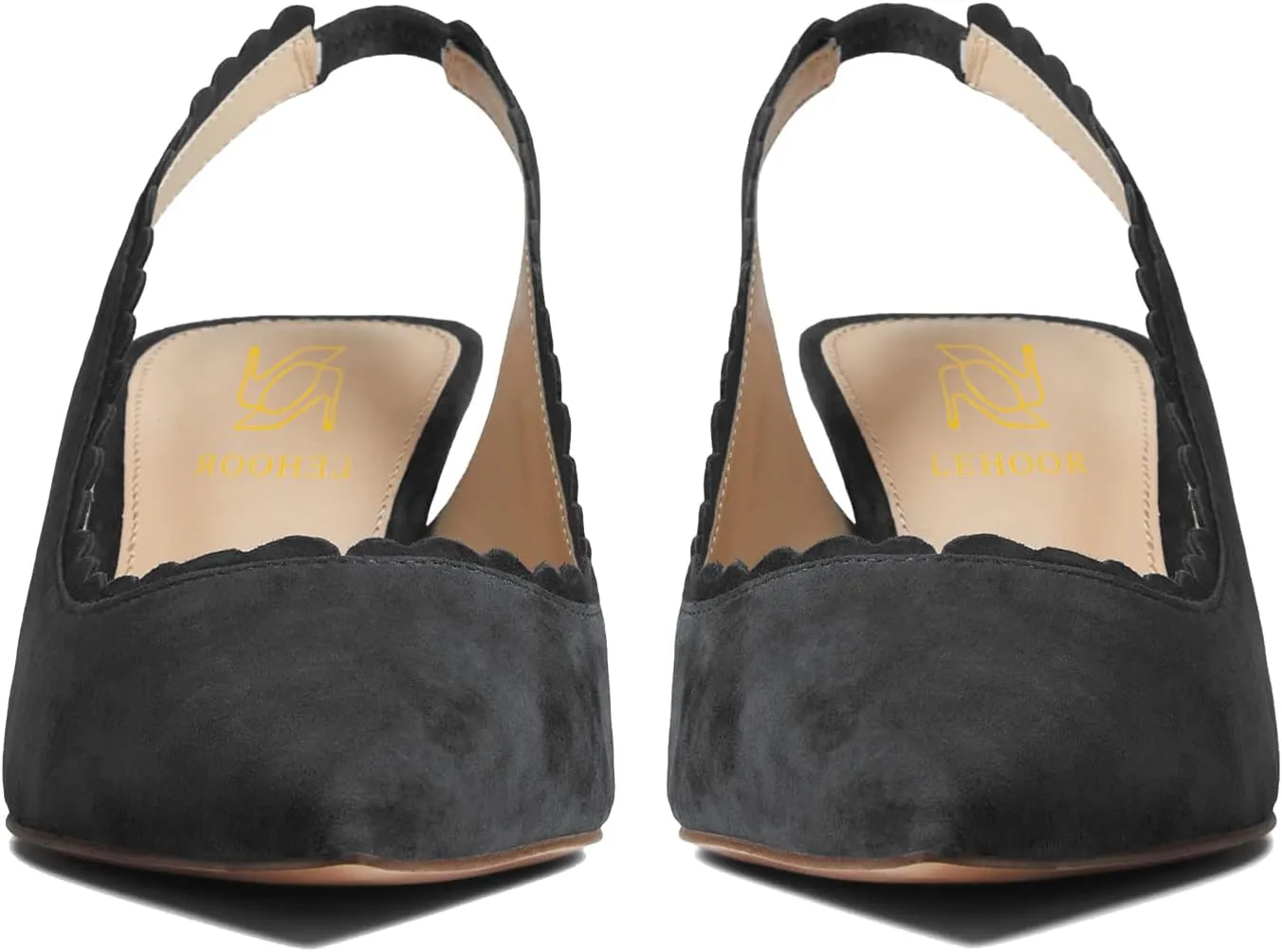 LEHOOR Women Kitten Heel Slingback Pumps Shoes Pointed Closed Toe Elastic Ankle Strap Suede Dress Sandals 2.5" Heels Classic Office Work Pump Dressy Elegant Wedding Evening Shoes Comfort 4-11 M US