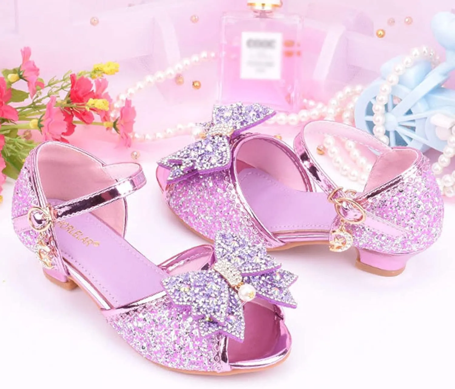 Little Girls Dress Pumps Glitter Sequins Princess Low Heels Princess Dress Shoes Party Dance Shoes Rhinestone Sandals
