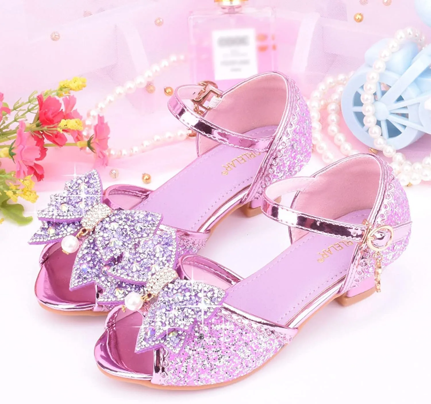Little Girls Dress Pumps Glitter Sequins Princess Low Heels Princess Dress Shoes Party Dance Shoes Rhinestone Sandals