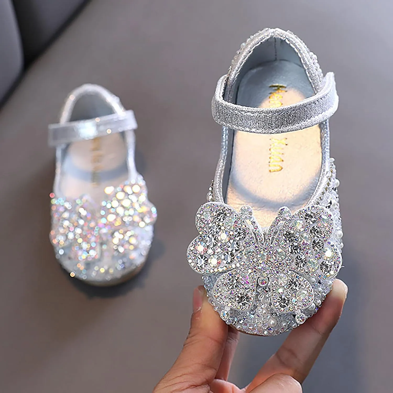 Little Girls Dress Shoes Mary Jane 𝗥hinestones Bow Flower Wedding Shoes Glitter Sequins Princess Ballet Flat𝘀