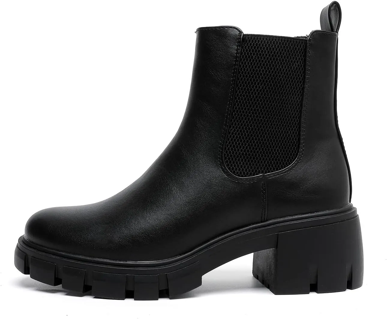 MEMON Women's Chelsea Boots,Casual Chunky Heel Slip on Elastic Ankle Booties,Black Booties For Women Low Heel,Combat Booties
