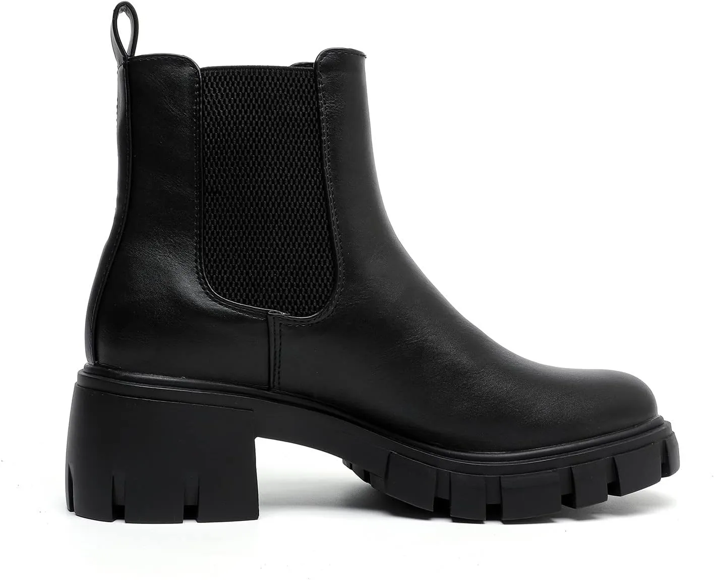 MEMON Women's Chelsea Boots,Casual Chunky Heel Slip on Elastic Ankle Booties,Black Booties For Women Low Heel,Combat Booties