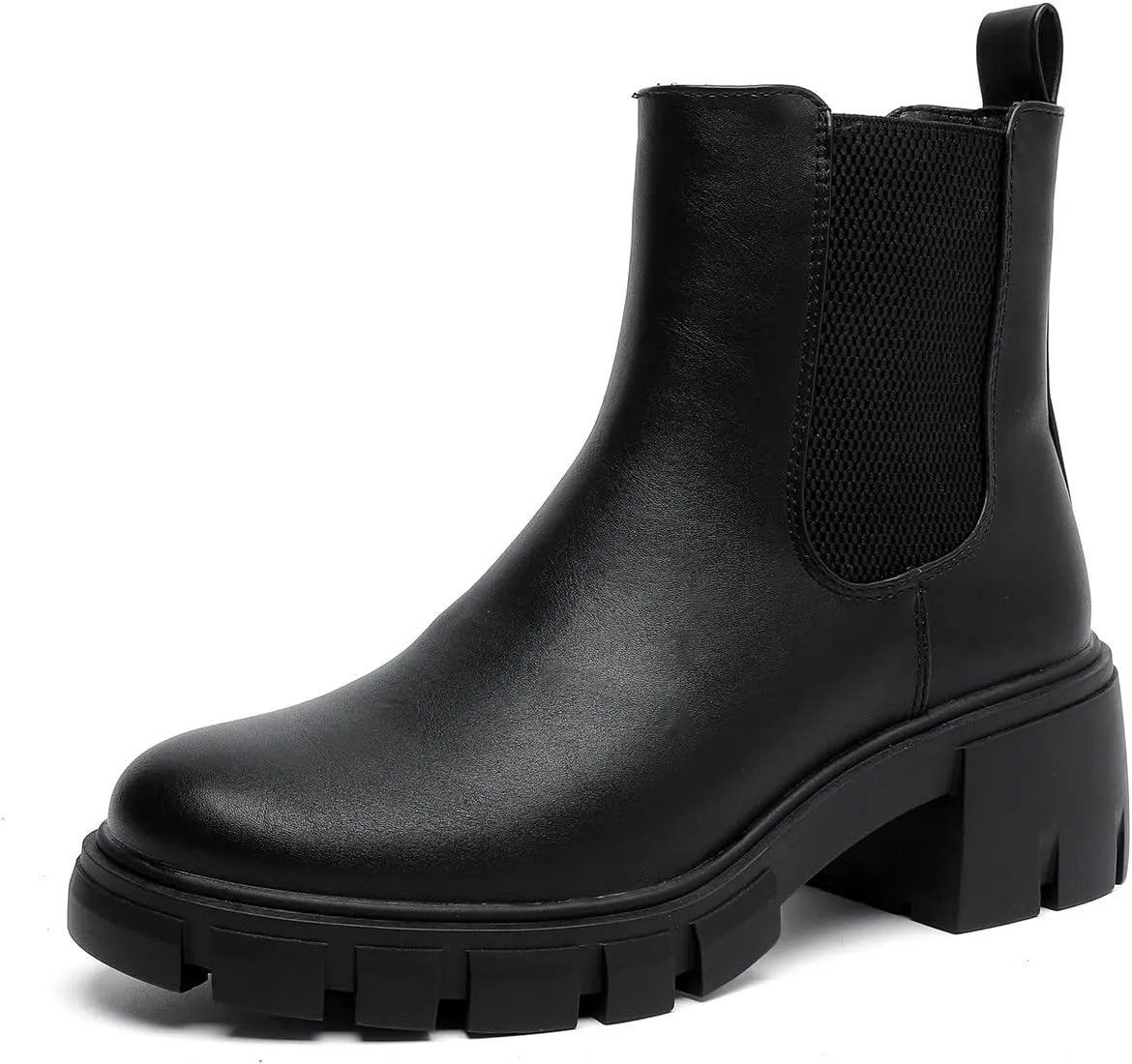 MEMON Women's Chelsea Boots,Casual Chunky Heel Slip on Elastic Ankle Booties,Black Booties For Women Low Heel,Combat Booties