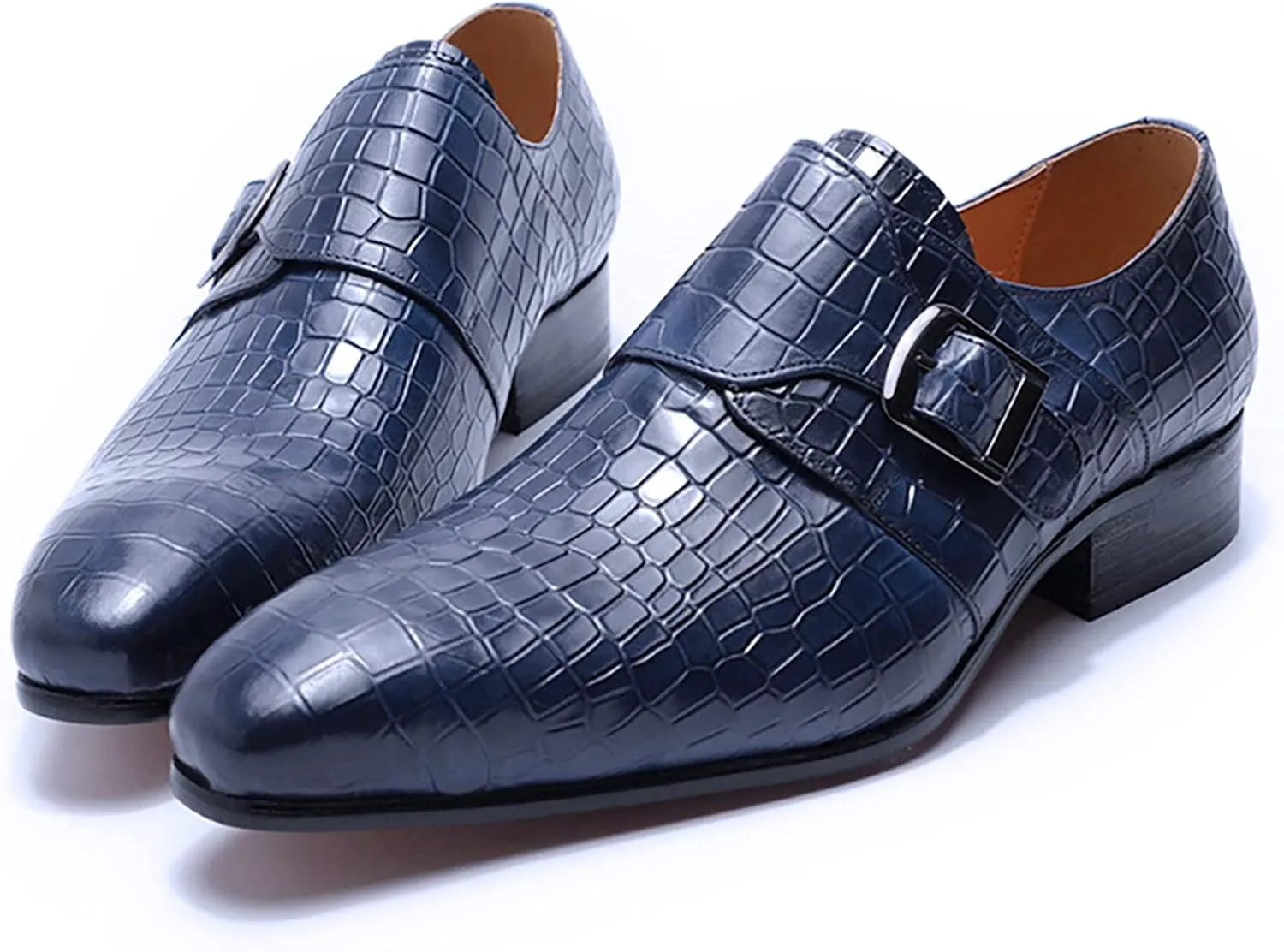 Men Oxford Dress Shoes Real Leather Low Top Non Slip Wedding Office Shoes Buckle Slip On Monk Strap Shoes,Blue-44