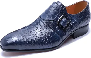 Men Oxford Dress Shoes Real Leather Low Top Non Slip Wedding Office Shoes Buckle Slip On Monk Strap Shoes,Blue-44