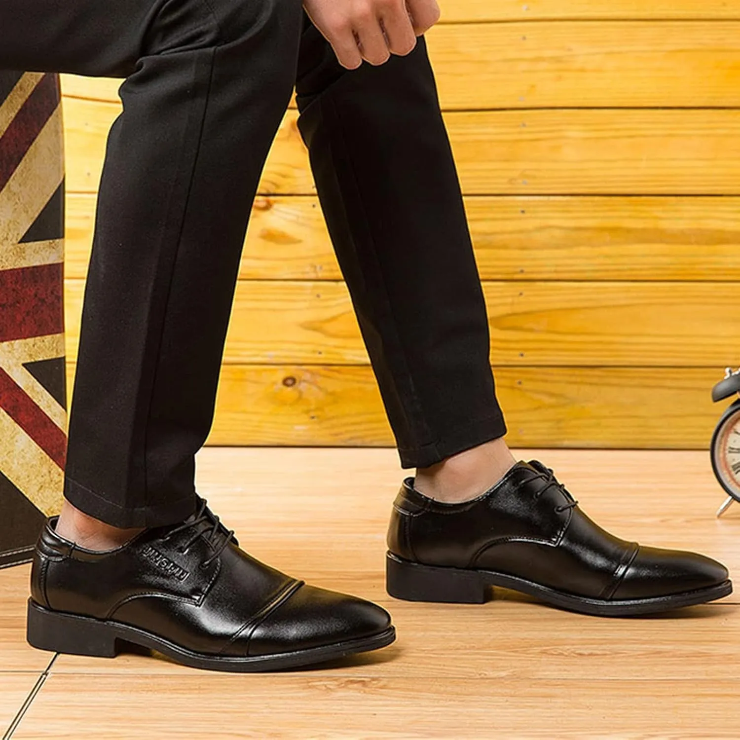 Men's Business Casual Shoes Size 15 Fashion Summer and Autumn Men Leather Shoes Low Heel Pointed Toe Lace Up Solid Color Simple British Style Men Dress Shoes Wide Width Black