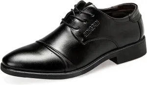 Men's Business Casual Shoes Size 15 Fashion Summer and Autumn Men Leather Shoes Low Heel Pointed Toe Lace Up Solid Color Simple British Style Men Dress Shoes Wide Width Black