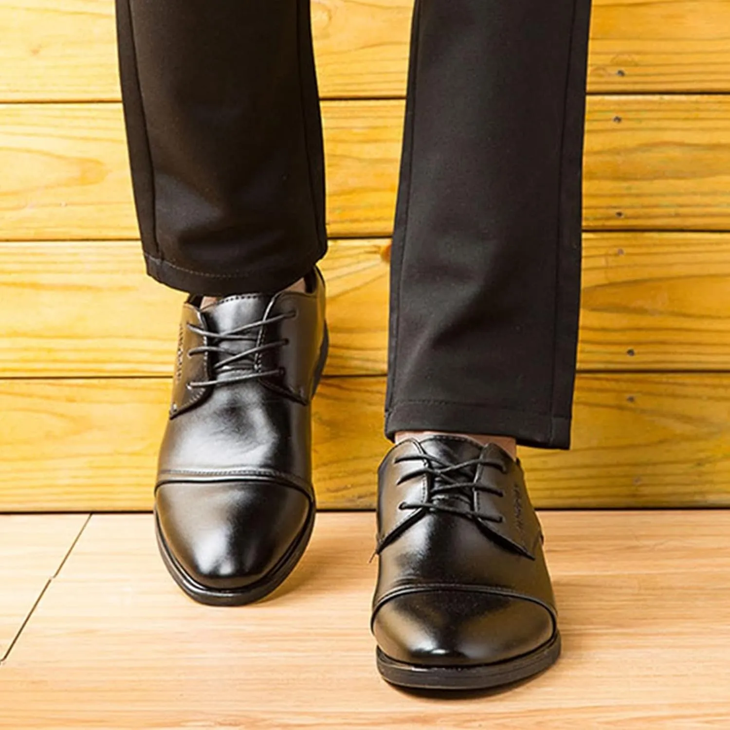 Men's Business Casual Shoes Size 15 Fashion Summer and Autumn Men Leather Shoes Low Heel Pointed Toe Lace Up Solid Color Simple British Style Men Dress Shoes Wide Width Black