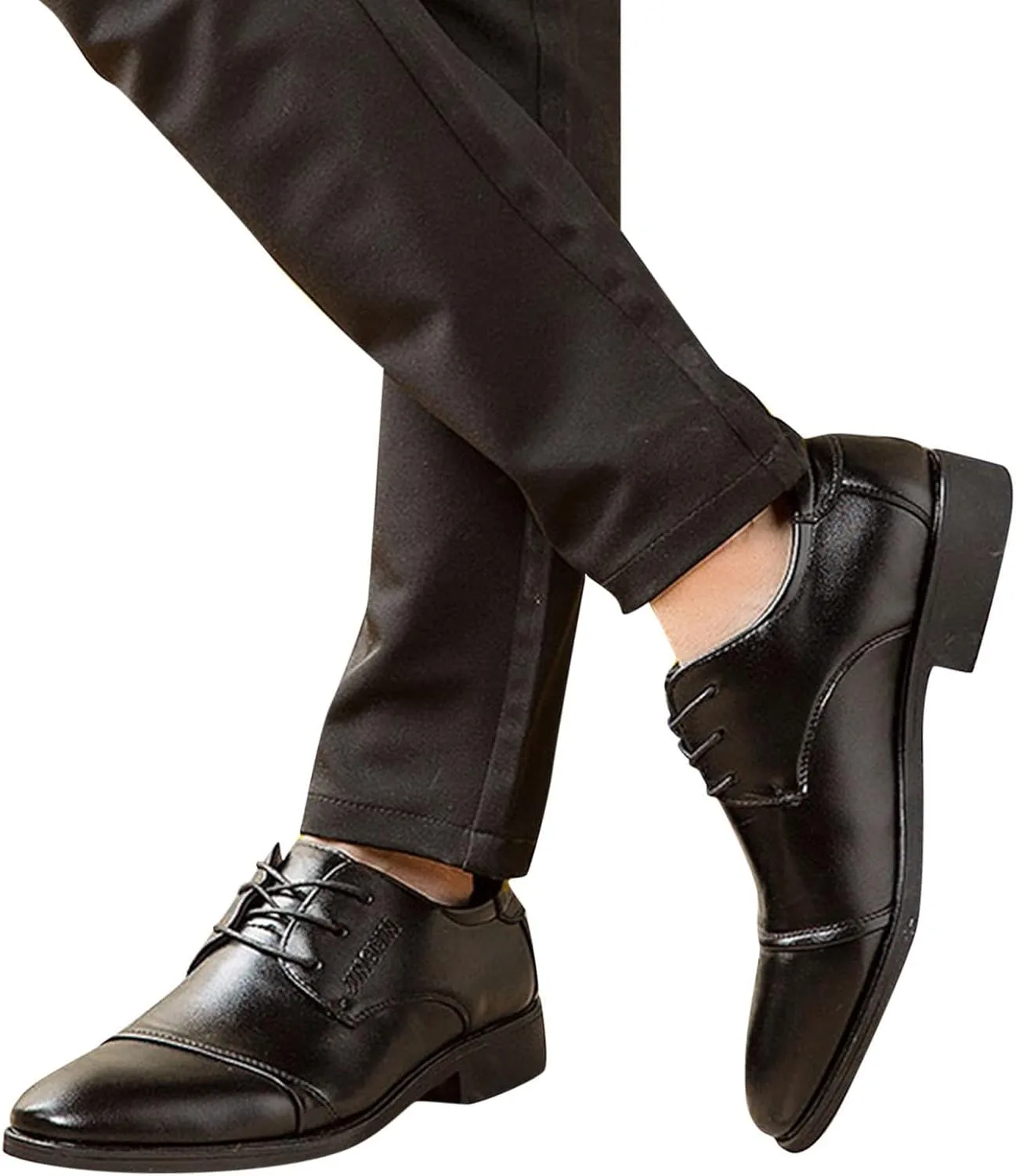 Men's Business Casual Shoes Size 15 Fashion Summer and Autumn Men Leather Shoes Low Heel Pointed Toe Lace Up Solid Color Simple British Style Men Dress Shoes Wide Width Black