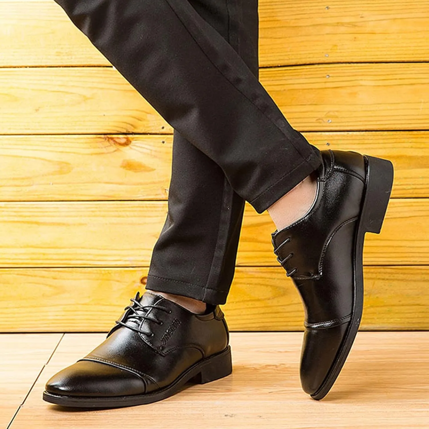 Men's Business Casual Shoes Size 15 Fashion Summer and Autumn Men Leather Shoes Low Heel Pointed Toe Lace Up Solid Color Simple British Style Men Dress Shoes Wide Width Black