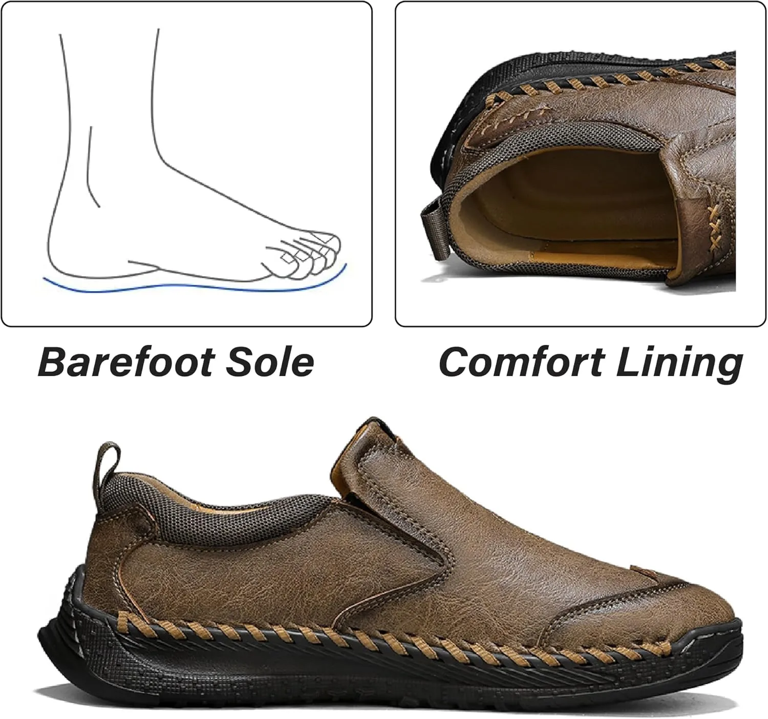Mens Casual Leather Lightweight Loafers Outdoor Sole Walking Comfortable Soft Driving Shoes