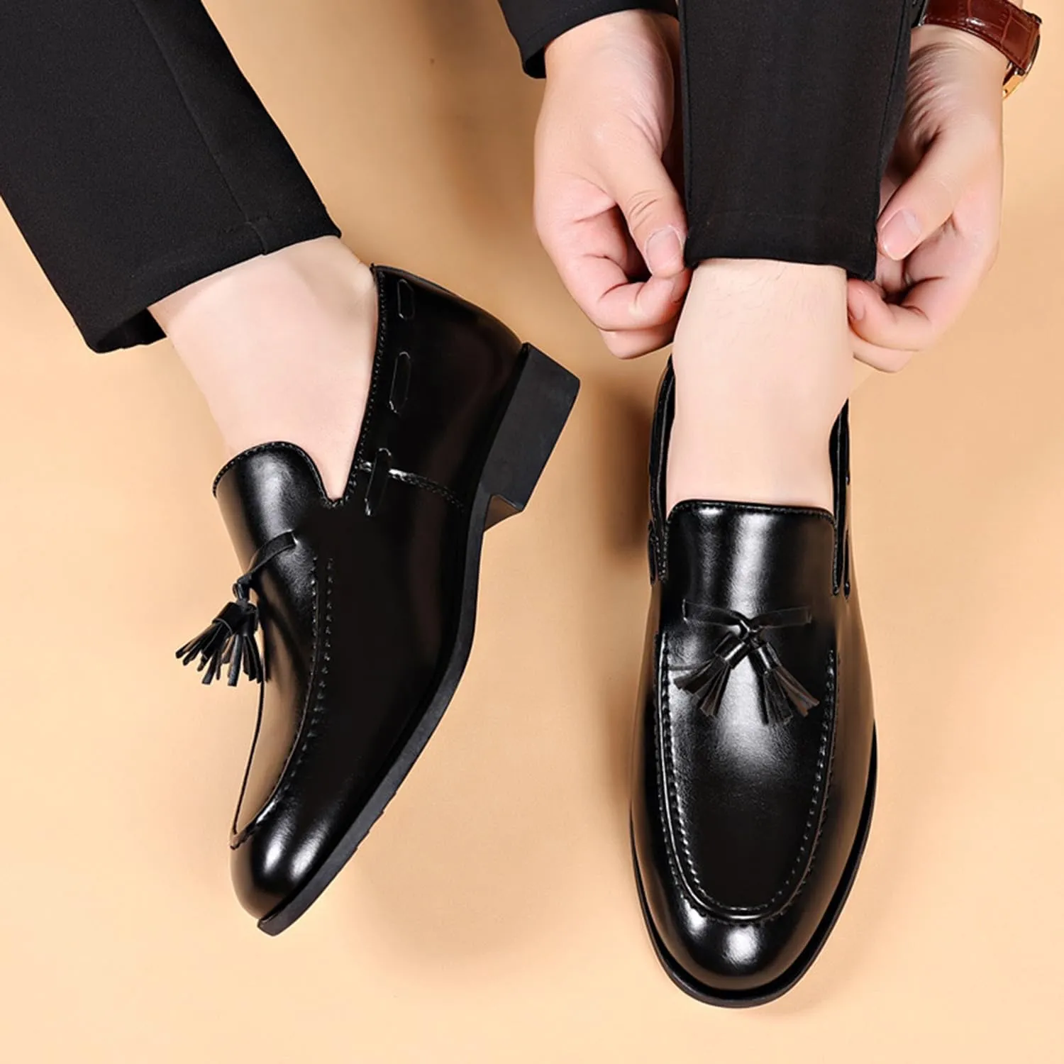 Men's Dress Loafers Oxfords Shoes Comfy Moccasin Slip-On Driving Flats Formal Business Shoes with Tassels