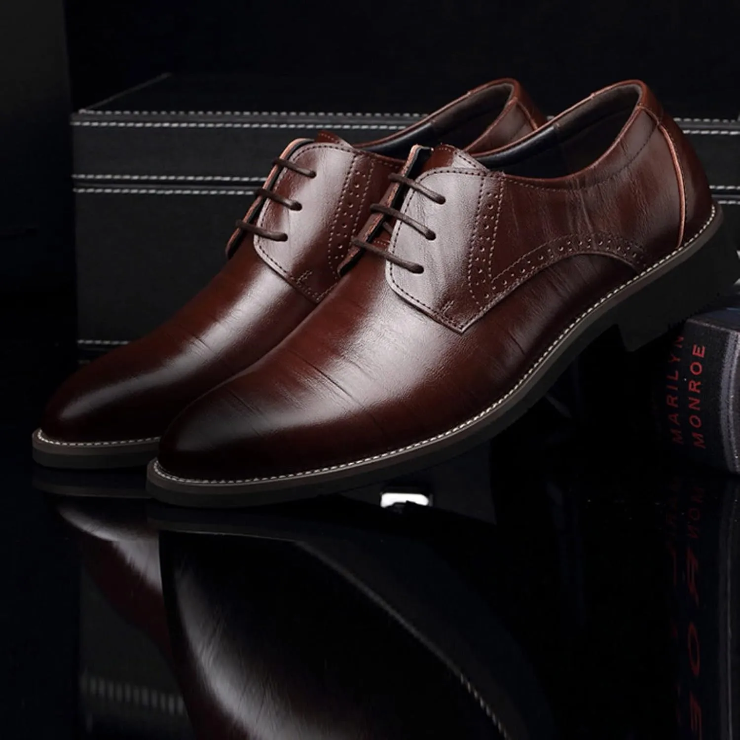 Men's Dress Shoe Slip On Classical Style Shoes for Men Slip On PU Leather Low Rubber Sole Block Heel Work Men's Italian Dress Shoes