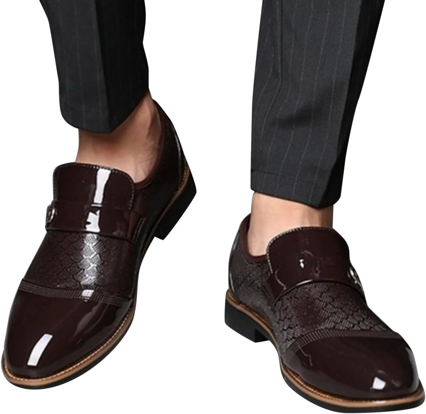 Mens Dress Shoes Comfortable Dress Business Shoes Classical Style Shoes for Men Slip On PU Leather Low Rubber Sole Block Heel Work Men's Dress Shoes Loafers Wide Width