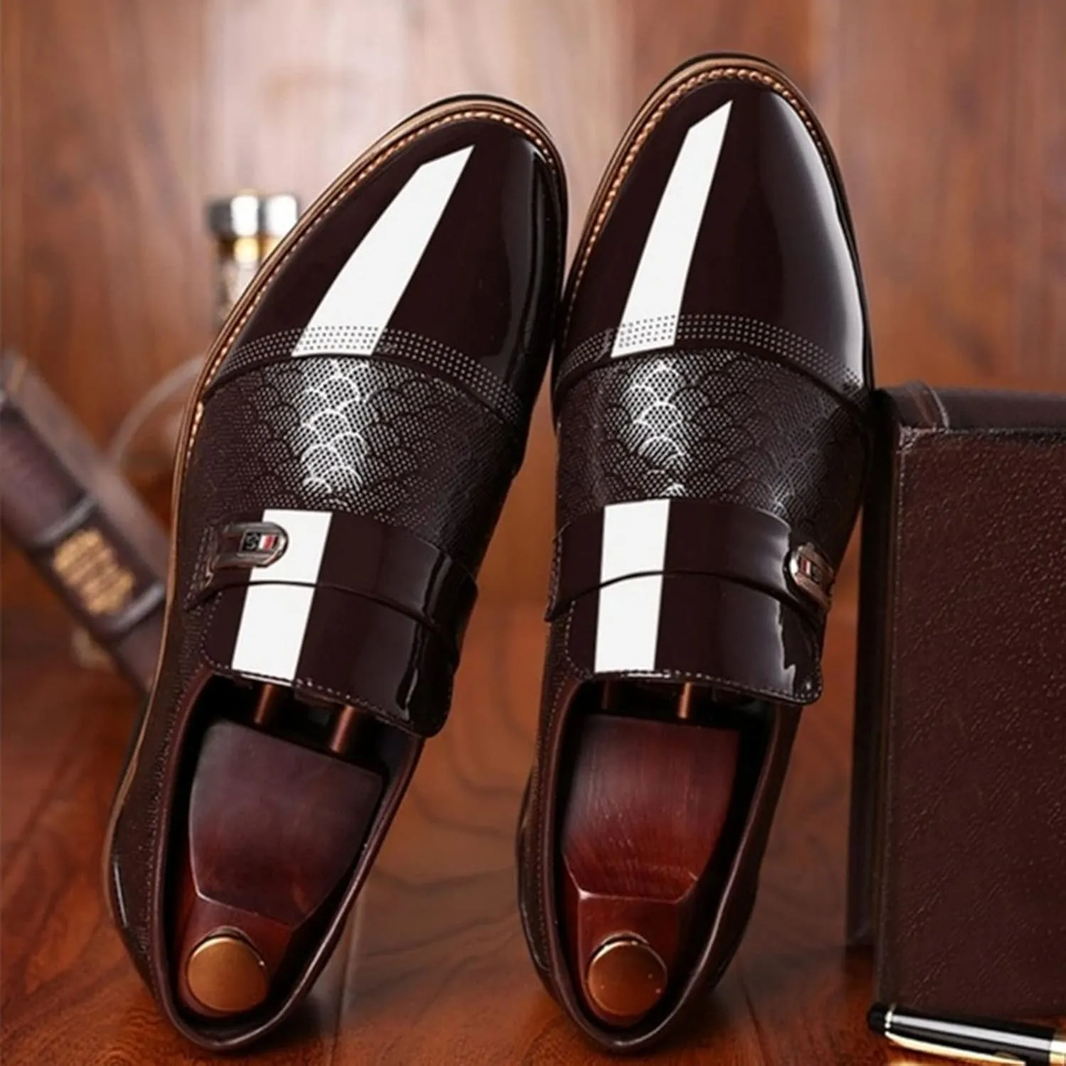 Mens Dress Shoes Comfortable Dress Business Shoes Classical Style Shoes for Men Slip On PU Leather Low Rubber Sole Block Heel Work Men's Dress Shoes Loafers Wide Width