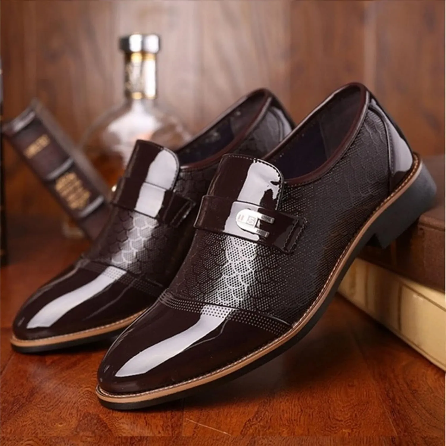 Mens Dress Shoes Comfortable Dress Business Shoes Classical Style Shoes for Men Slip On PU Leather Low Rubber Sole Block Heel Work Men's Dress Shoes Loafers Wide Width