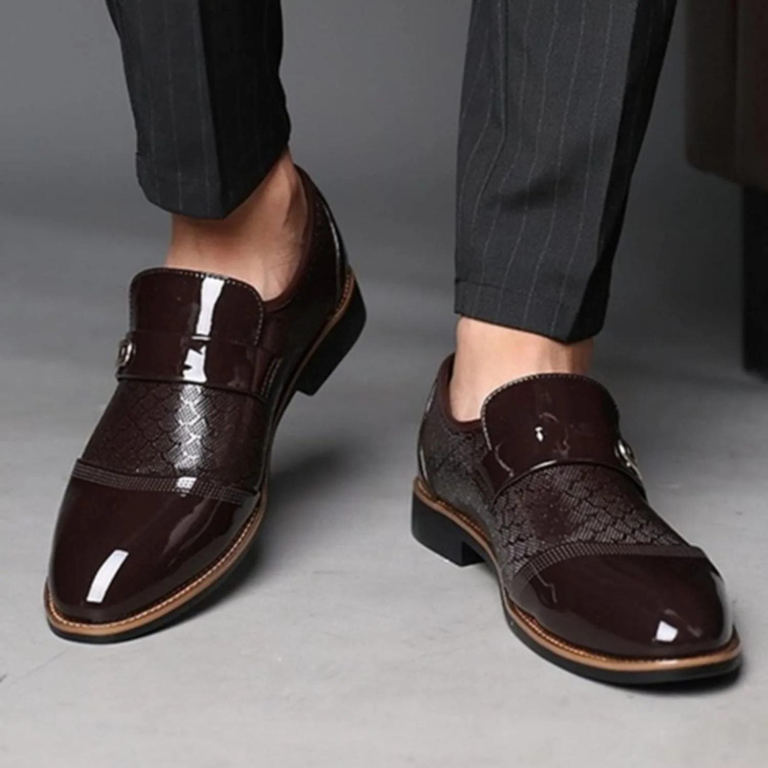 Mens Dress Shoes Comfortable Dress Business Shoes Classical Style Shoes for Men Slip On PU Leather Low Rubber Sole Block Heel Work Men's Dress Shoes Loafers Wide Width