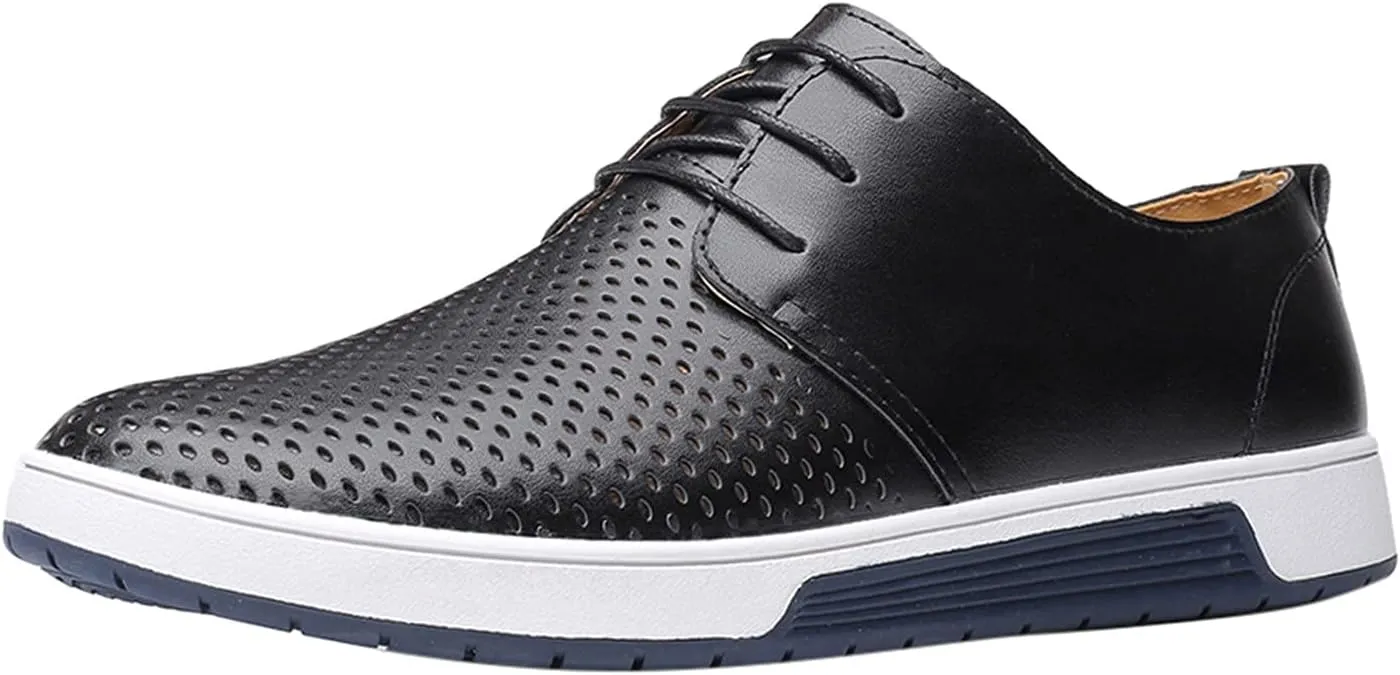 Men's Dress Shoes Wide Width Comfortable Leisure Shoes Men's Leather Breathable Summer Hollow Mens Slip On Dress Shoes