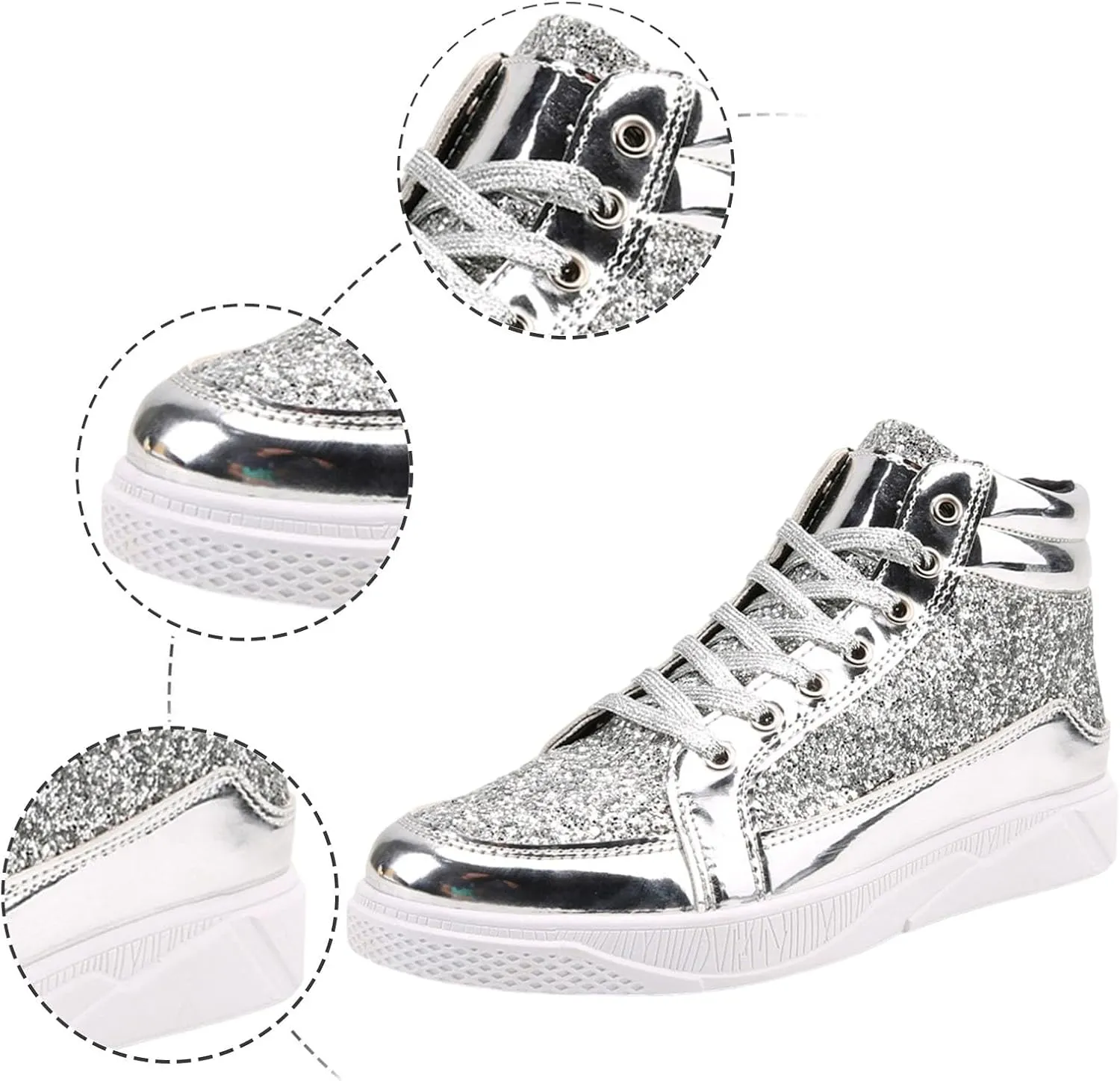 Men's Fashion Bright Leather with Sequin Thick Soled High Top Casual Shoes Comfortable Sneakers Shoes Men Classic Leather Sneaker