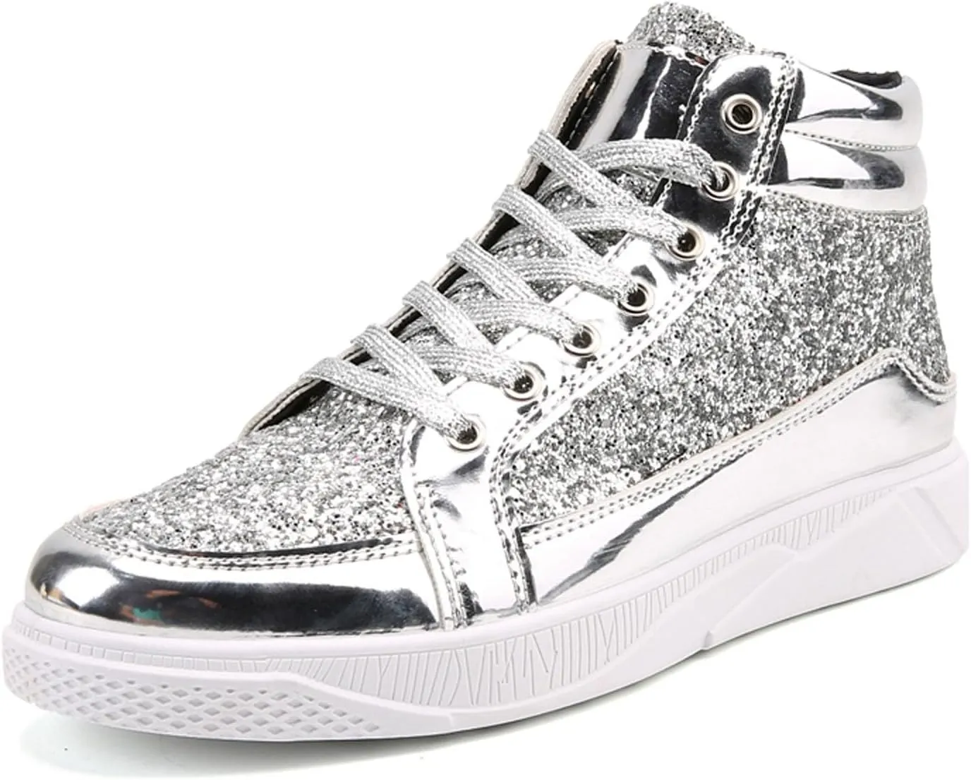 Men's Fashion Bright Leather with Sequin Thick Soled High Top Casual Shoes Comfortable Sneakers Shoes Men Classic Leather Sneaker