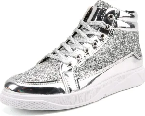 Men's Fashion Bright Leather with Sequin Thick Soled High Top Casual Shoes Comfortable Sneakers Shoes Men Classic Leather Sneaker