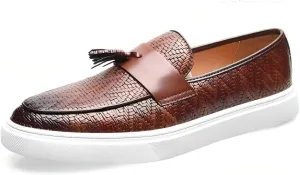 Men's Fashion Leather Round Toe Tassel Loafers Outdoor Casual Shoes Comfortable Round Toe Walking Shoes Business Dress Shoes for Party Dating Prom