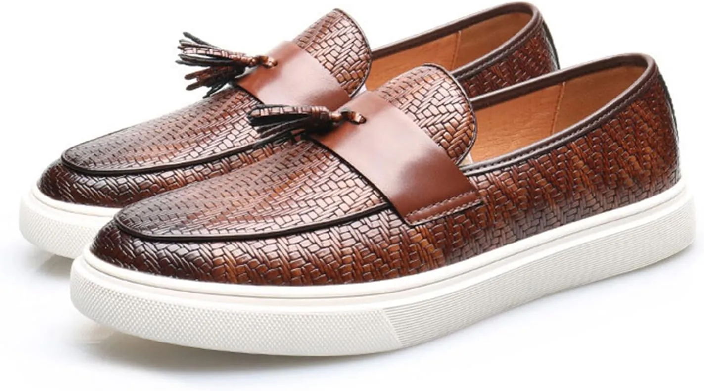 Men's Fashion Leather Round Toe Tassel Loafers Outdoor Casual Shoes Comfortable Round Toe Walking Shoes Business Dress Shoes for Party Dating Prom