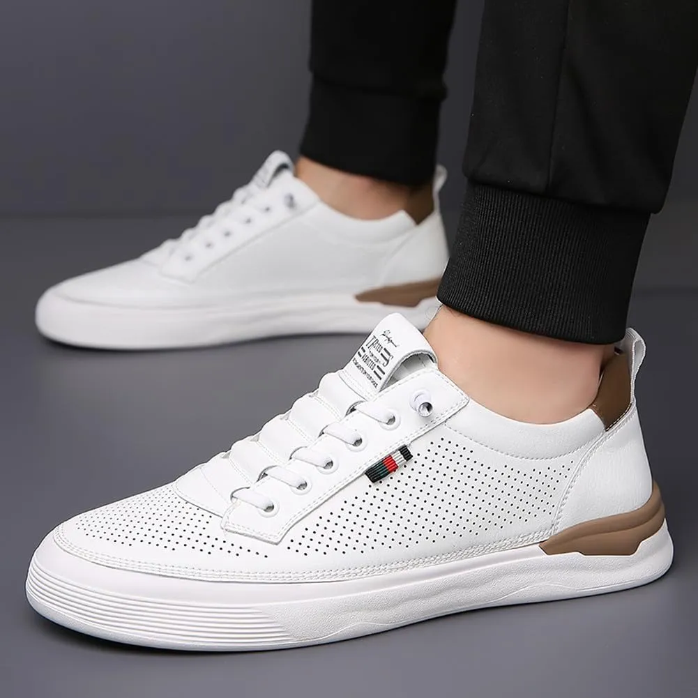 Men's Genuine Leather Lace Up Fashion Loafers Sneakers Casual Walking Driving Shoes