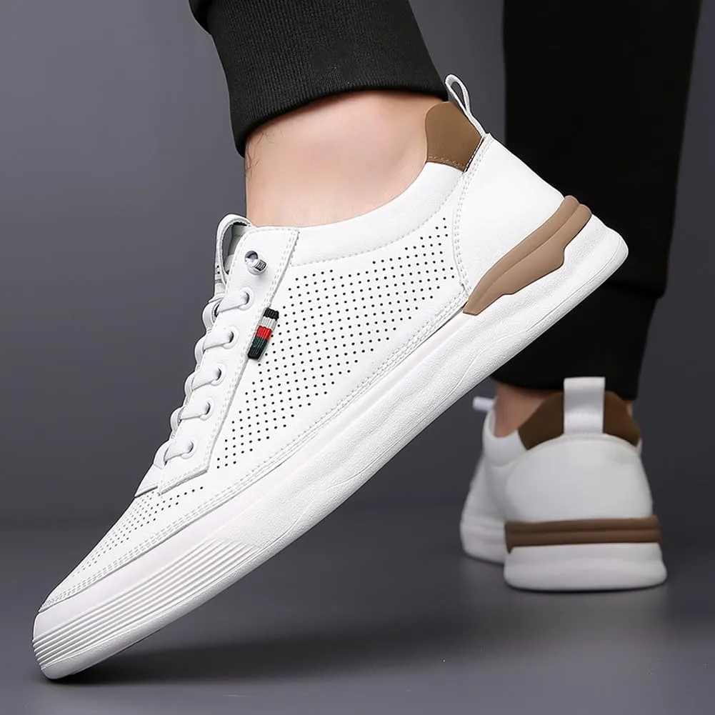 Men's Genuine Leather Lace Up Fashion Loafers Sneakers Casual Walking Driving Shoes