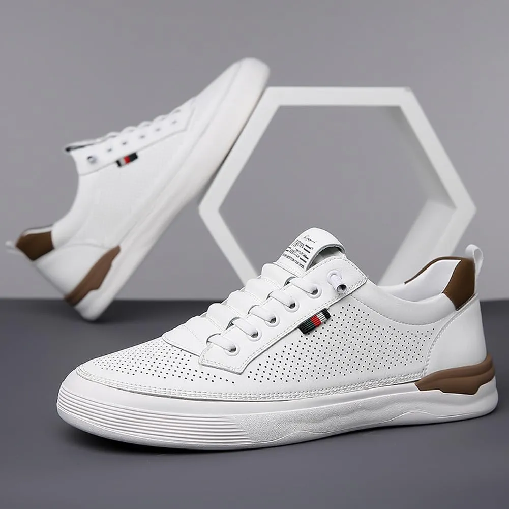 Men's Genuine Leather Lace Up Fashion Loafers Sneakers Casual Walking Driving Shoes