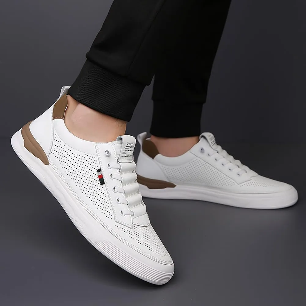 Men's Genuine Leather Lace Up Fashion Loafers Sneakers Casual Walking Driving Shoes