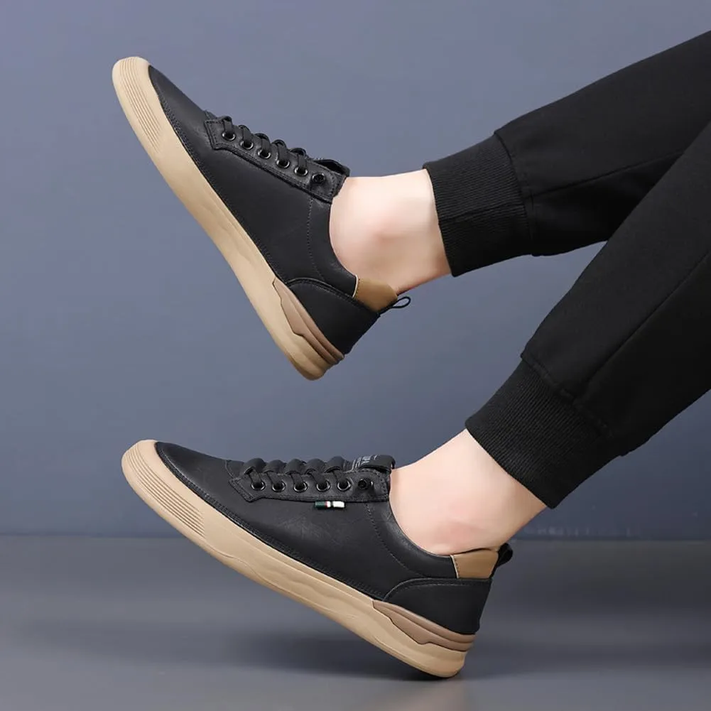 Men's Genuine Leather Lace Up Fashion Loafers Sneakers Casual Walking Driving Shoes