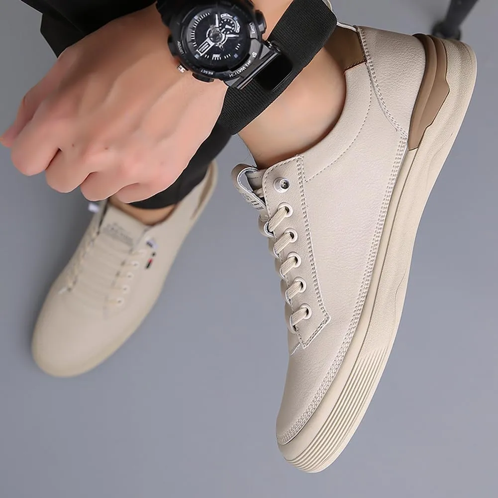 Men's Genuine Leather Lace Up Fashion Loafers Sneakers Casual Walking Driving Shoes