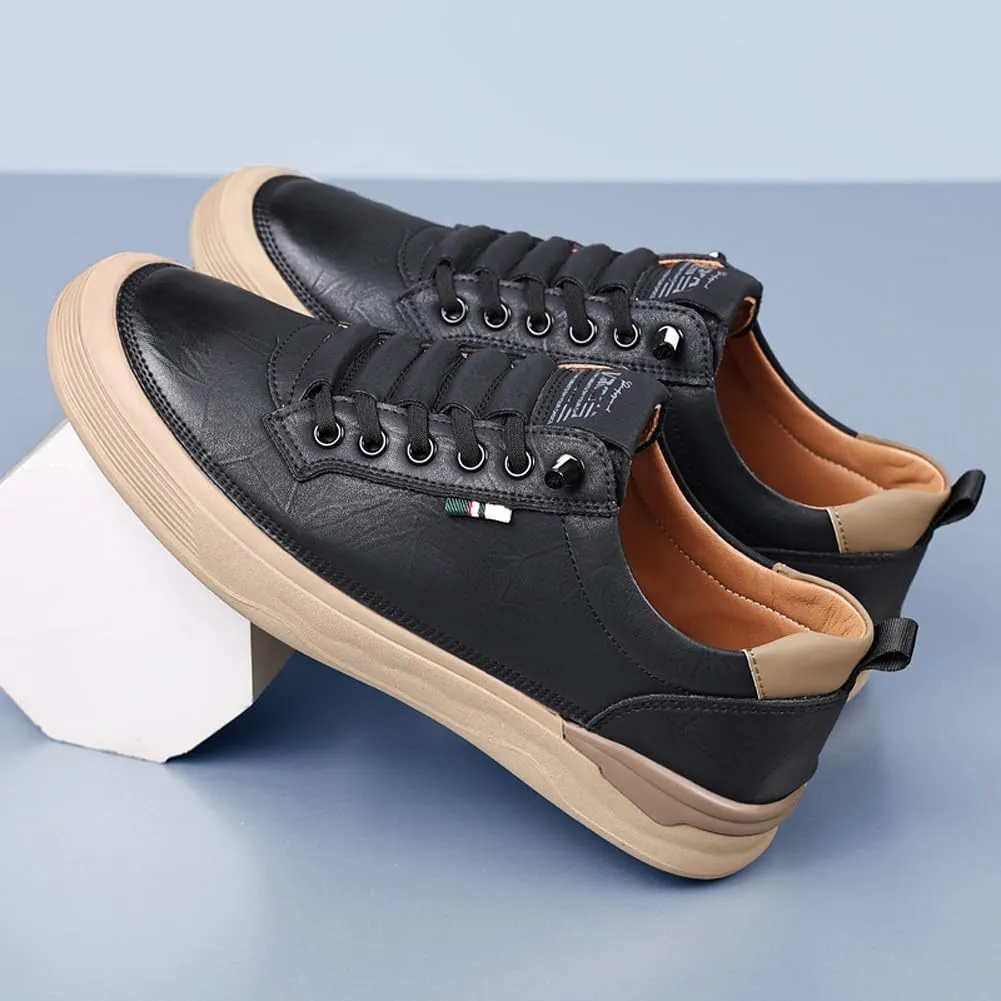 Men's Genuine Leather Lace Up Fashion Loafers Sneakers Casual Walking Driving Shoes
