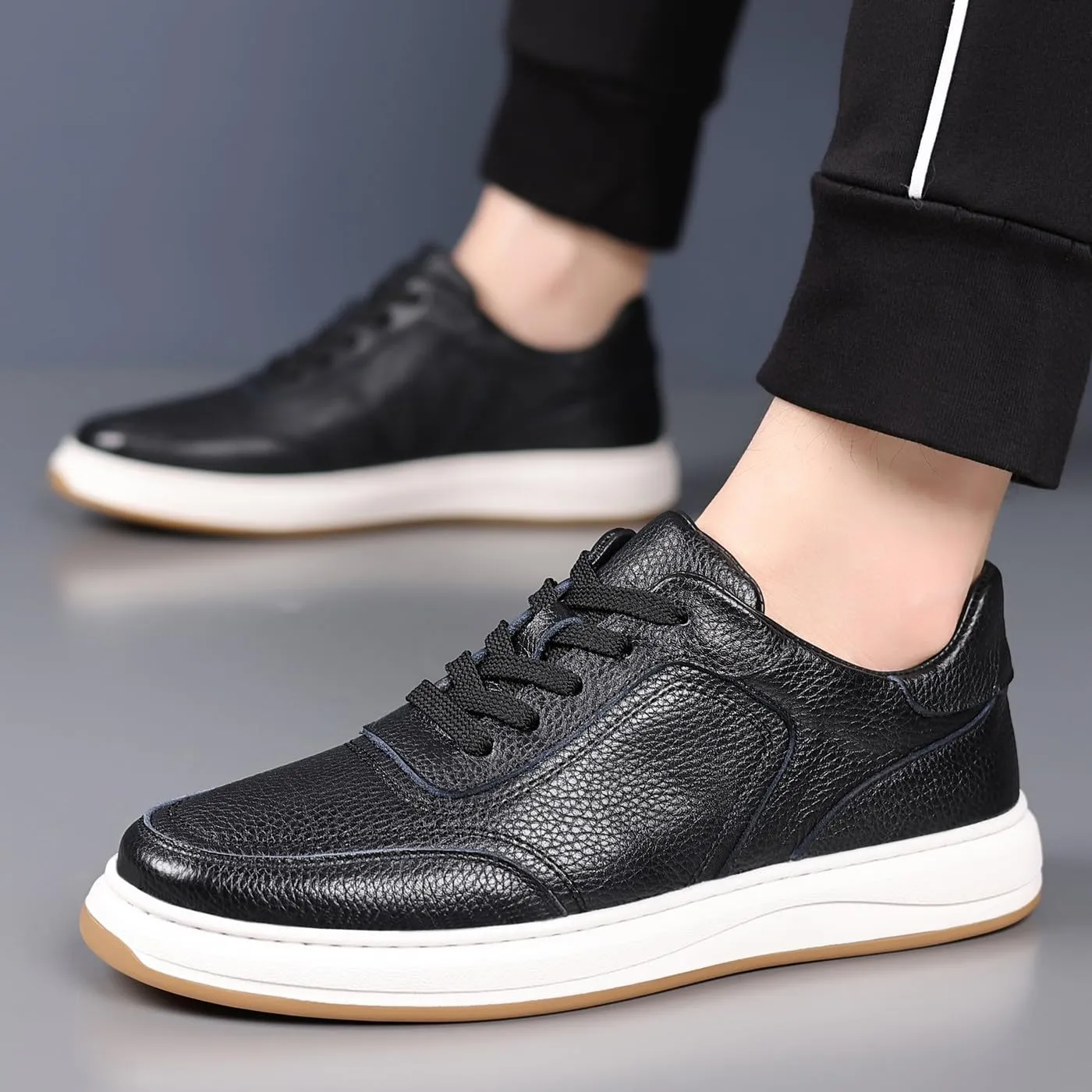 Men's Genuine Leather Lace Up Fashion Loafers Sneakers Casual Walking Driving Shoes