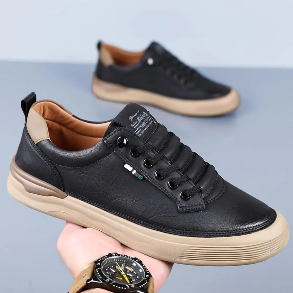Men's Genuine Leather Lace Up Fashion Loafers Sneakers Casual Walking Driving Shoes