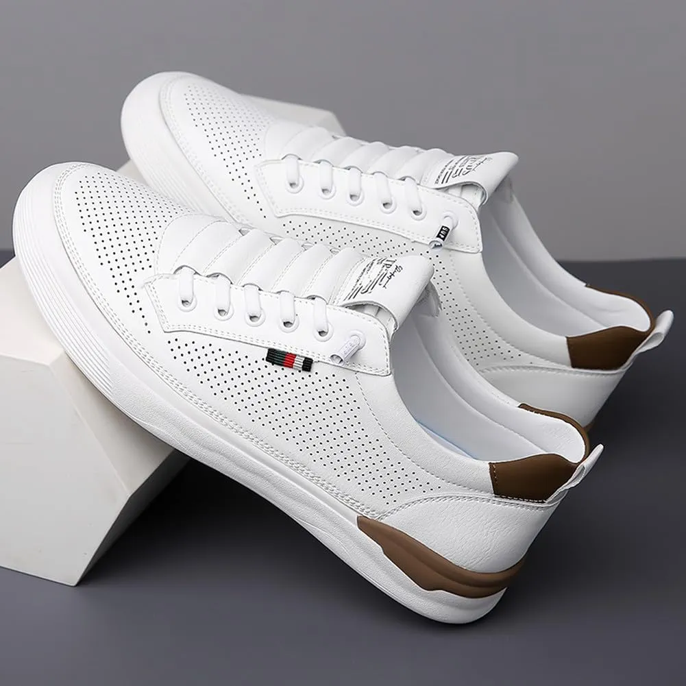 Men's Genuine Leather Lace Up Fashion Loafers Sneakers Casual Walking Driving Shoes