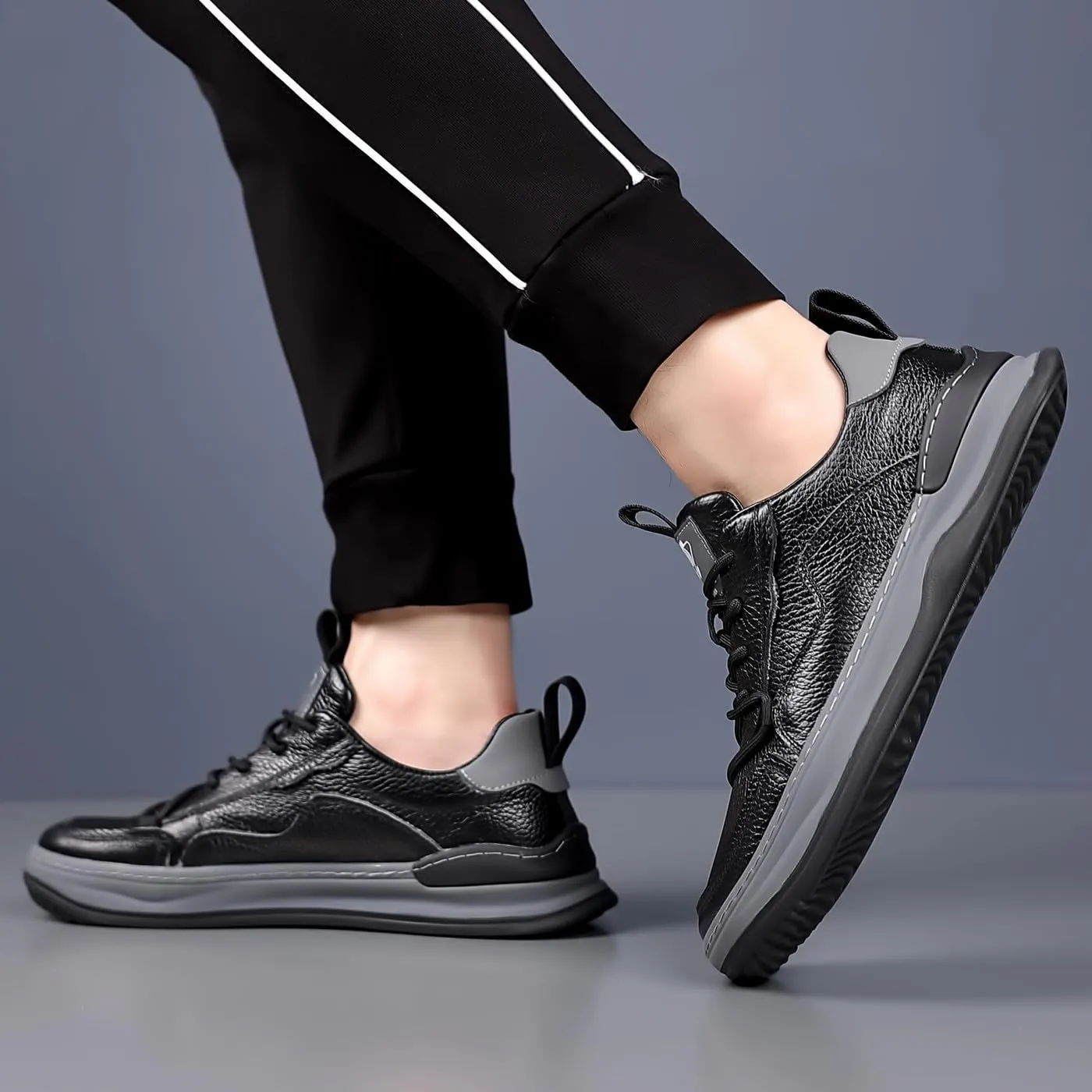 Men's Genuine Leather Lace Up Fashion Loafers Sneakers Casual Walking Driving Shoes