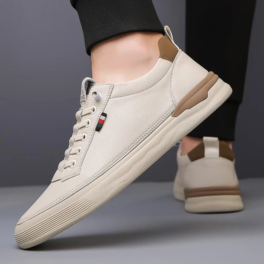Men's Genuine Leather Lace Up Fashion Loafers Sneakers Casual Walking Driving Shoes